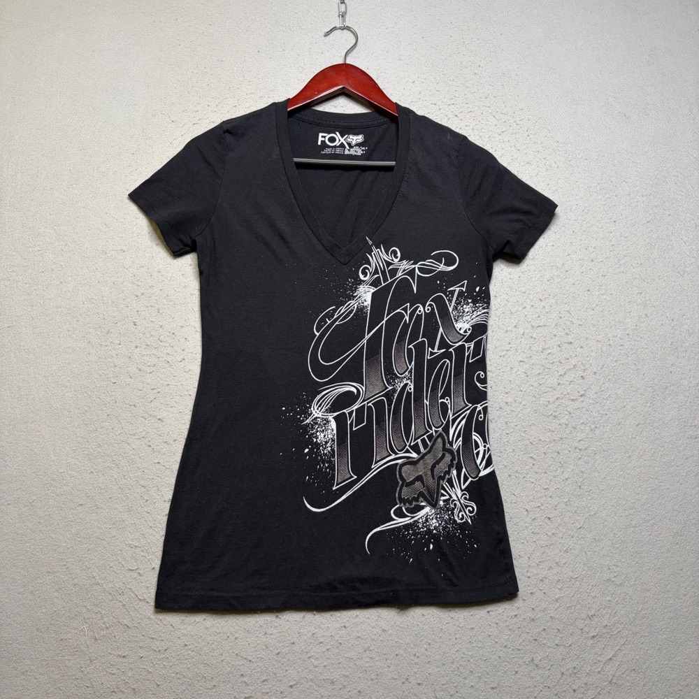 Fox Racing T-Shirt Women S Black Fox Riders Graphic V-Neck Y2K Motocross Tee